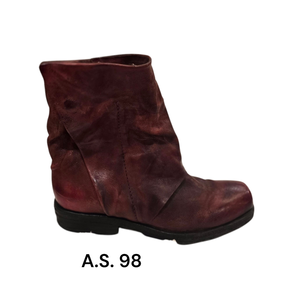 A.S.98 Burgundy Leather Ankle Boots with Distressed Look - NWT
